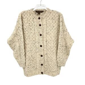 Vintage Inis Crafts Fisherman Cardigan Sweater 100% Wool Womens M
